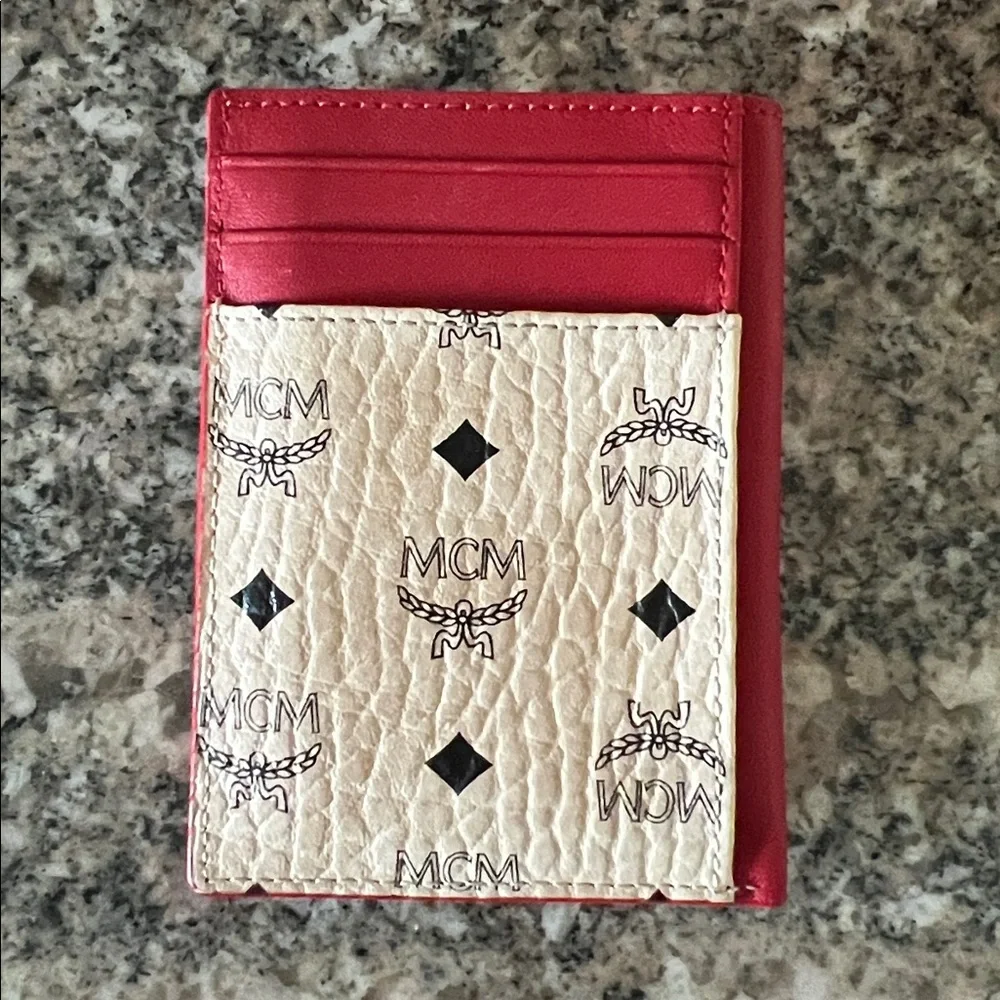 MCM Red and Cream Logo Crossbody Bag & Matching Card Holder